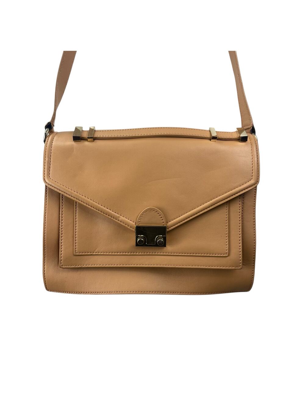 Loeffler Randall Tan Leather Envelope Style Handheld Worn Crossbody Shoulder Bag